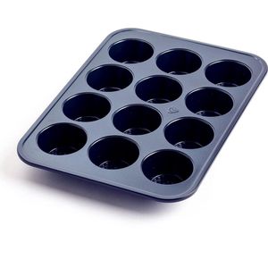 Bakvormen Diamond Texture Keramische antiaanbaklaag 12 kopjes muffin en cupcake bakvorm, vaatwasser- en vriezerbestendig, PFAS-vrij, blauw