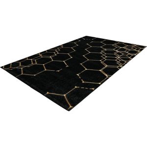 Lalee Marmaris Vloerkleed Superzacht Shiny 3D effect Marmerlook betonlook Tapijt laag polig Karpet maat 200x290 cm Zwart Goud
