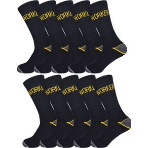 Gianvaglia Werksokken 10-pak - Hoge Sokken - Heren - Onzichtbare Antislip Rand - Ademend - Zwart - Maat 42