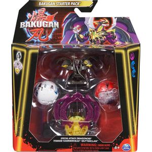 Bakugan - Starter 3-Pack - Special Attack Dragonoid x Titanium Hammerhead x Butterclaw-actiefiguren en ruilkaarten - Tol