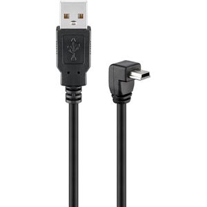 Powteq - 1.8 meter premium USB A naar mini USB kabel (haaks) - USB 2.0 - USB mini haaks