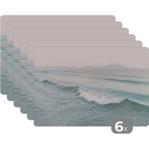 Placemat - Placemats kunststof - 45x30 cm - Zee - Golven - Natuur - Water - 6 stuks - Borden onderleggers antislip - Tafel decoratie - Luxe tafelversiering - Tafelmat vinyl - Bord onderlegger - Tafeldecoratie accessoires