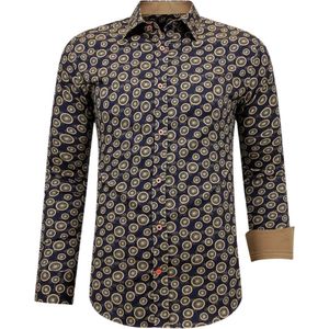 Luxe Satijn Overhemd Fiets Print - 3094 - Bruin