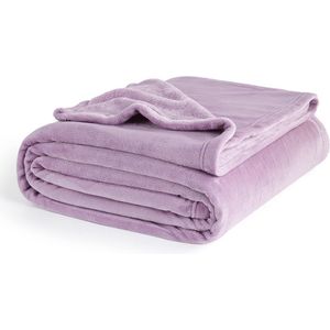 Fleece queensize deken - grote veelzijdige, zachte, pluizige sierdeken voor bed, lichtpaars, 220 x 240 cm