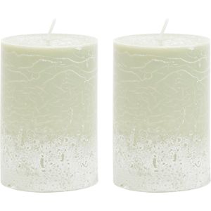 Riviera Maison Riviera Maison Stompkaarsen - Pillar Candle ECO Green - Kaarsen Set 2 stuk - Groen 7x10 cm - Stearine - Green