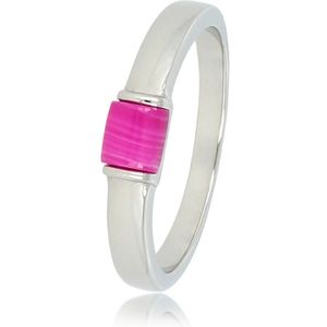 My Bendel - Zilveren ring met Rose Stripe Agate edelsteen - Bijzondere zilveren ring met felroze Rose Stripe Agate edelsteen - Met luxe cadeauverpakking