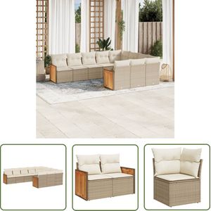The Living Store 10-delige Loungeset met kussens poly rattan beige - Loungeset - Tuinset - Outdoor Furniture - Lounge Set - Garden Furniture