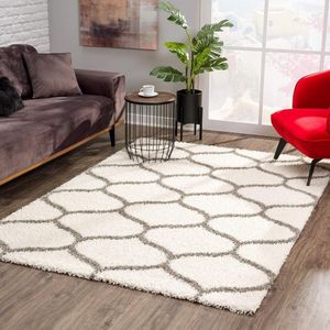 Hoogpolig shaggy tapijt Madrid - voor woonkamer slaapkamer keuken - Morocco crème - 80x150 cm vloerkleed