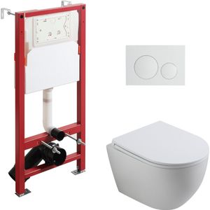 WOON-DISCOUNTER.NL - Maro - Mat wit - Toiletset compleet - Hangend - Soft close - Reservoir en zitting - 6010