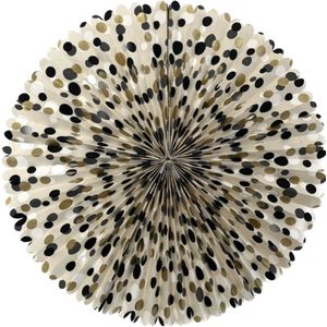 Luna-Leena duurzame rosette eco-papier met stippen print - 55øcm - gebroken wit met stippen in goud, zwart, grijs, wit - opvouwbaar - handgemaakt in Nepal - dots - party - kerstboom - papieren waaier - kerstversiering - muurhanger - kerstcadeau