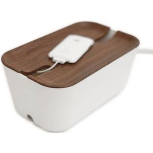 Bosign opbergbox | oplaadbox | kabelbox | medium | wit/donker houten deksel - 30 x 18 x 13.8 cm