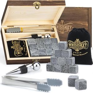 Luxe Whiskey Stenen Set - Herbruikbare IJsblokjes - Cadeau voor Whiskey Liefhebbers - Compleet met Fluwelen Zak en Accessoires