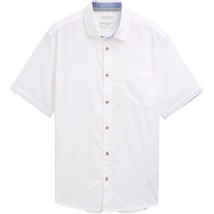 Tom Tailor Heren Overhemd COTTON LINEN SHIRT regular fit Wit M Volwassenen