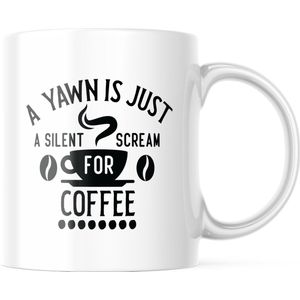 Mok met tekst: A yawn is just a silent scream for coffee | Grappige mok | Grappige Cadeaus | Koffiemok | Koffiebeker | Theemok | Theebeker