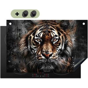 KitchenYeah® Inductie beschermer 80x52 cm - Tijger - Dier - Verf - Zwart - Kookplaataccessoires - Afdekplaat voor kookplaat & Spatscherm achterwand - Inductiebeschermer - Inductiemat - Inductieplaat mat - Keuken decoratie