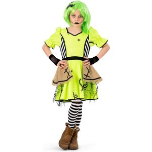 Funny Fashion - Heks & Spider Lady & Voodoo & Duistere Religie Kostuum - Kriebelbeestjes Heks Bugs - Meisje - Geel - Maat 140 - Carnavalskleding - Verkleedkleding