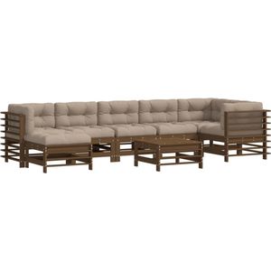 vidaXL 8-delige Loungeset met kussens massief hout honingbruin