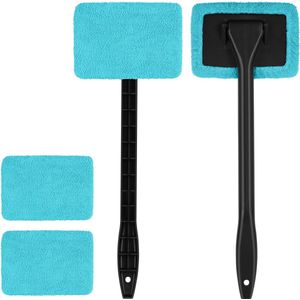Autoruitreiniger borstel 2 stuks voorruitreiniger met lang bereik - wasbare microvezelpads - thuis keuken auto binnen - glaswisser autoruitreiniger voor mist vocht verwijderen - blauw .