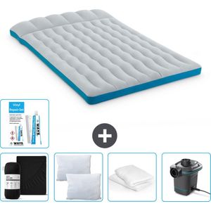 Intex Campingmat - 2-Persoons - 127 x 193 x 24 cm - Blauw - Inclusief Hoeslaken - Kussen - Pomp - Reparatieset en Kussenbeschermer