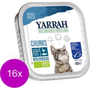 Yarrah Bio Kat Alu Brokjes In Saus - Kip & Haring - Kattenvoer - 16 x 100 g NL-BIO-01