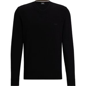 BOSS Pacello regular fit trui katoen - heren trui middeldik V-hals - zwart