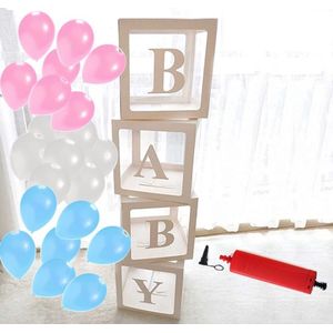 Doorzichtige dozen Set incl. ballonnen en pomp Fotoshoot Babyshower versiering.