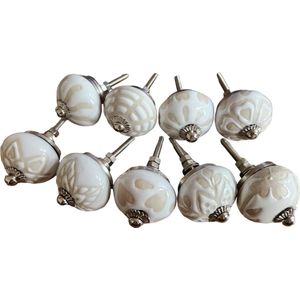 9 x Prachtige RiaD deurknop keramiek wit / beige met schroef voor kast - DIY - kastknop- Meubelknop - Deurknoppen voor kasten - Meubelbeslag - Deurknopjes - Meubelknoppen