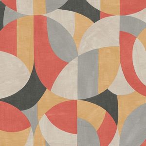 Retro behang Profhome 399323-GU vliesbehang hardvinyl warmdruk in reliëf licht gestructureerd met grafisch patroon mat grijs beige rood zwart 5,33 m2