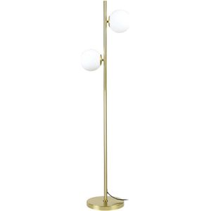 Vloerlamp Woonkamer - Moderne Vloerlamp Goud Design - E27 Socket - Max 40W - Met Voetschakelaar - Bedlamp Met Glazen Lampenkap - Leeslamp Voor Slaapkamer En Kinderkamer - 166cm