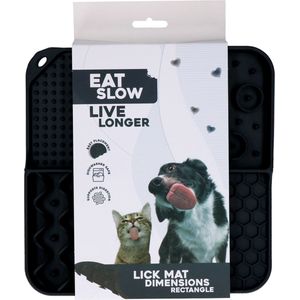 Eat Slow Live Longer Likmat – 21 x 21 cm - Vierkant – Snuffelmat – Anti-schrok Mat – Slowfeeder – Afleiding – Honden en Katten - 100% Siliconen – Vaatwasserbestendig – Grijs