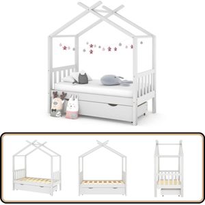 vidaXL Kinderbedframe met lade 70x140 cm - Wit Kinderbed - Boomhut Bed - Houten Bed - Kids Bed - Kinderkamer