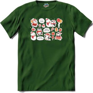 Kerst pinguin buddy's - T-Shirt - Heren - Bottle Groen - Maat S