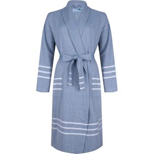 ZusenZomer Hamam katoenen Sauna Badjas Dames en Heren -  Hammam ochtendjas kamerjas - extra lang - Lange katoenen saunajas - OEKO-TEX® - blauw - L/XL