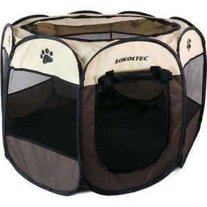 Intirilife Praktische dierenbox 77 x 58 cm Oxford stoffen speeltent in Bruin met pootjes - Voor honden katten of konijnen om te vervoeren spelen en rusten