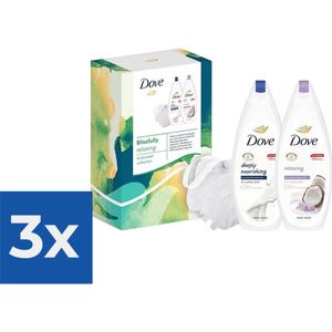 Geschenkset Dove Blissfully Relaxing Douchgel 2x + Puff - Voordeelverpakking 3 stuks