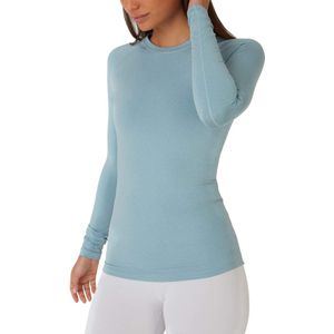 TCA sportshirt dames lange mouw - Thermisch sport shirt dames - Rekbaar fietsshirt dames - Hardloopshirt basislaag - Training top vrouwen - Cyaan, S