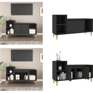 vidaXL Tv-meubel 100x35x55 cm bewerkt hout zwart - Tv-kast - Tv-kasten - Tv-meubel - Tv-meubel Met LED-verlichting