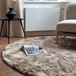 Rond hoogpolig vloerkleed Odelia bruin/taupe - Interieur05 Bruin,Taupe - Polyester