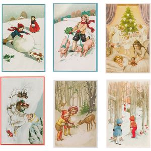 Nostalgische kerstkaarten - SE - 6 stuks - Klassieke Vintage afbeeldingen - Winter - Sneeuw - Feestelijk - Jaarwisseling - Oude Brocante kerstkaarten