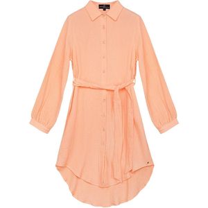Yehwang basic katoenen jurk met knoopjes - oranje - lange mouwen - maat m