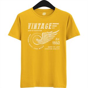 A Vintage Motorcycle Addict Est 1953 | Retro Verjaardag Motor Cadeau Shirt - T-Shirt - Unisex - Geel - Maat S
