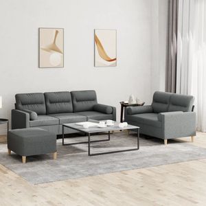 The Living Store 3-delige Loungeset met kussens stof donkergrijs - Loungebank - Buitenmeubel - Tuinset - Loungehoek - Relaxstoel