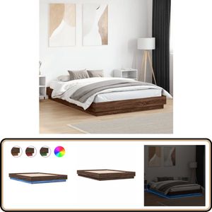 vidaXL Bedframe met LED-verlichting bruin eikenkleurig 150x200 cm