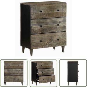 The Living Store Dressoir 60x33,5x75 cm massief mangohout lichtgrijs - Dressoir - Mango Hout - Vintage Stijl - Opbergruimte - Salontafel