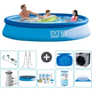 Intex Rond Opblaasbaar Easy Set Zwembad - 366 x 76 cm - Blauw - Inclusief Pomp Afdekzeil - Onderhoudspakket - Filter - Grondzeil - Stofzuiger - Ladder - Voetenbad - Warmtepomp