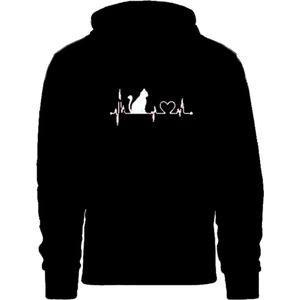 Grappige hoodie - trui met capuchon - hartslag - heartbeat - poes - kat - kitten - kater - dierenliefde - dierenliefhebber - katten - poezen - maat XXL