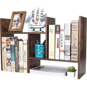 La'Moussawi ® Kleine Verstelbare Houten Boekenkast voor Kantoor, School en Thuisgebruik in Antiek Bruin