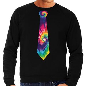 Bellatio Decorations hippie thema verkleed sweater / trui tie dye stropdas - heren L