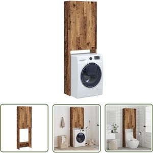 The Living Store Wasmachinekast 64x25,5x190 cm oud houtkleurig - Wasmachine Kast - Opbergruimte - Badkamermeubilair - Houten Kast - Vintage Stijl