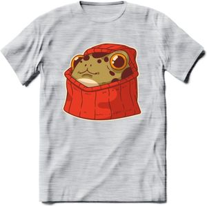 Hoodie frog T-Shirt Grappig | Dieren kikker Kleding Kado Heren / Dames | Animal Skateboard Cadeau shirt - Licht Grijs - Gemaleerd - L